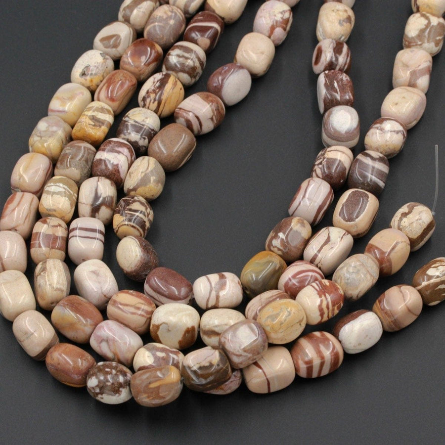 Natural Zebra Jasper Nuggets Chunky Large Rectangle Square Beads Smooth Tumbled Cube Chunky Brown Beige Beads 16" Strand