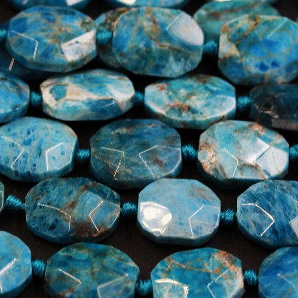 Natural Blue Apatite Faceted Rectangle Cushion Pillow Slice Puffy Nugget Beads Teal Blue Gemstone Designer Beads Unique Gem Cut 16" Strand