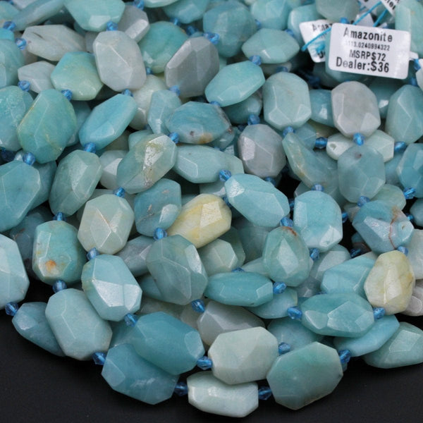 Natural Amazonite Faceted Rectangle Rectangular Bead Slab Cushion Nugget Multi Color Amazonite Beads Focal Beads 16" Strand