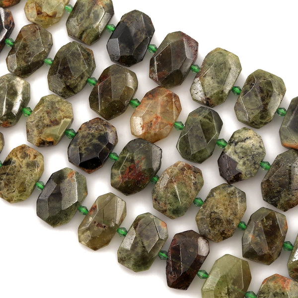Stunning Large Faceted Natural Green Garnet Octagon Slab Cushion Rectangle Rectangular Nugget Slice Pendant Focal Beads 16" Strand