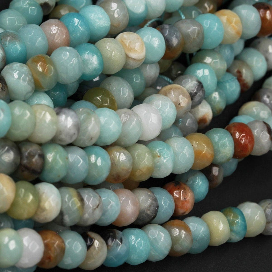 Natural Amazonite Faceted Rondelle Beads 10x5mm High Quality Faceted Multi Color Amazonite Blue Green Brown Yellow Gray Gemstone 16" Strand