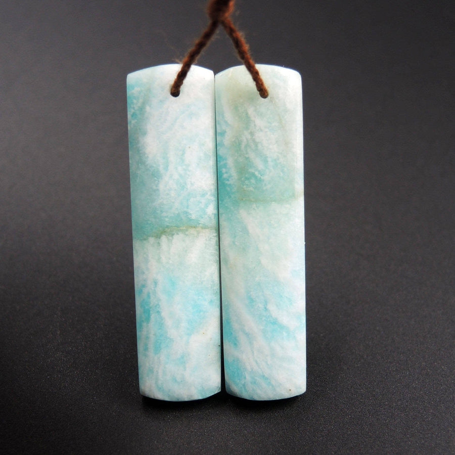 Natural Madagascar Amazonite Earring Pair Rectangle Cabochon Cab Pair Drilled Matched Earrings Bead Pair E1821