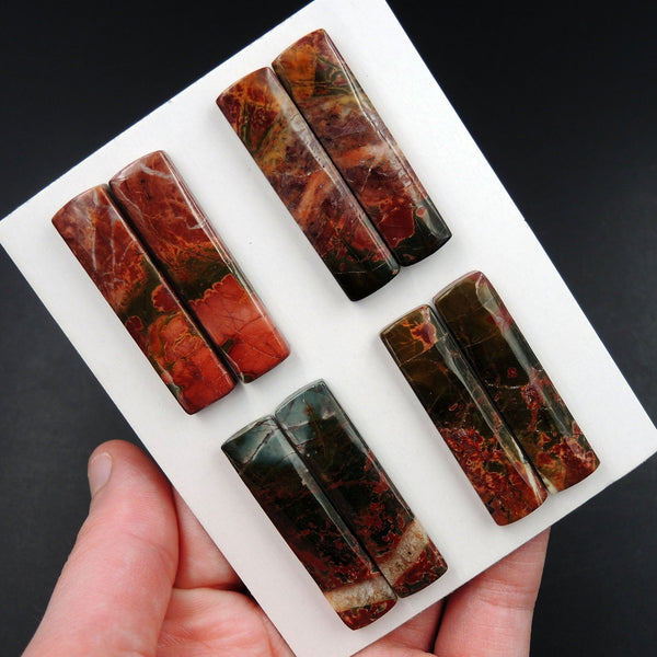 Undrilled Natural Red Creek Jasper Stone Cabochon Rectangle Matched Earring Pair Cab Picasso Jasper Cherry Creek Jasper Cabochon Set C325