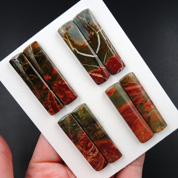 Undrilled Natural Red Creek Jasper Stone Cabochon Rectangle Matched Earring Pair Cab Picasso Jasper Cherry Creek Jasper Cabochon Set C323