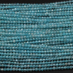Micro Faceted AAA Tiny Small Natural Apatite Faceted Round Beads 2mm Faceted Round Beads Translucent Aqua Blue Gemstone 16" Strand