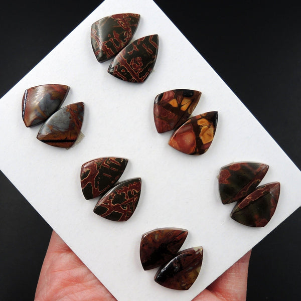 Undrilled Natural Red Creek Jasper Stone Cabochon Freeform Matched Earring Pair Cab Picasso Jasper Cherry Creek Jasper Cabochon Set C313