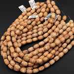 Natural Tibetan Sand Agate Beads Brown Yellow Drum Tube Cylinder Barrel Antique Look Earthy Ethnical Look 16" Strand