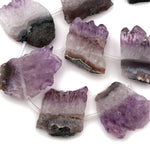 Raw Rough Natural Amethyst Stalactite Slice Pendant Organic Focal Beads Purple Druzy Drusy Slab Side Drilled Freeform Irregular 16" Strand