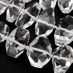 AAA Magnificent Natural Rock Crystal Quartz Freeform Faceted Large Focal Bead Nugget Pendant Super Clear Sparkling Gemstone 16" Strand