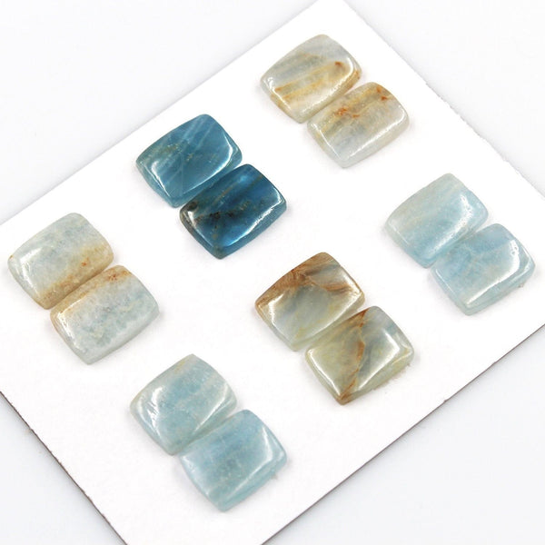 Rare Natural Blue Calcite Cabochon Cab Matched Earring Pair Small Rectangle 12mm x 15mm Undrilled Good For Earrings Ring C372