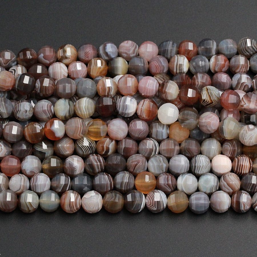 Lantern Faceted Natural Botswana Agate 10mm Round Beads Sparkling Dazzling Facets Superior A Grade Good For Earring Pair Beads 16" Strand