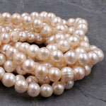 Large Soft Pastel Peach Pearls Genuine Natural Freshwater Pearl 10mm Round Shimmery Pearl 16" Strand
