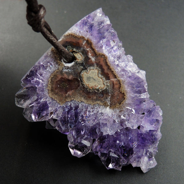 Amethyst Stalactite Flower Pendant Drilled Stalactite Slice Freeform Irregular Natural Stone Pendant P2041