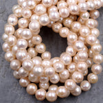 Large Soft Pastel Peach Pearls Genuine Natural Freshwater Pearl 10mm Round Shimmery Pearl 16" Strand
