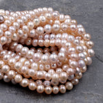 Genuine Freshwater Pearl Small 6mm Oval Potato Pearl Shimmery Pastel Pink Peach Rose Pearls 16" Strand