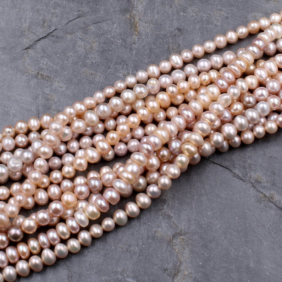 Genuine Freshwater Pearl Small 6mm Oval Potato Pearl Shimmery Pastel Pink Peach Rose Pearls 16" Strand