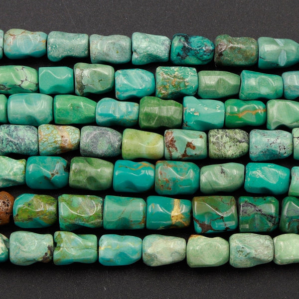 Natural Turquoise 9mm x 6mm Flared Drum Tube Bamboo Beads Highly Polished High Quality Blue Green Gemstone 16" Strand