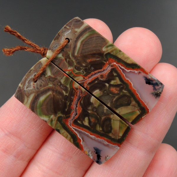 Drilled Gemstone Earring Pair Stone Natural Matched Cabochon Pair Cab Pair Symmetrical Rectangle Shaped Earring Beads Mushroom Agate E3302