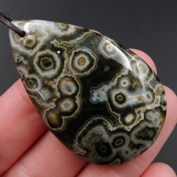 Ocean Jasper Pendant Teardrop Pendant Green Yellow White Cabochon Cab Front Drilled Natural Stone Pendant Bead P2007