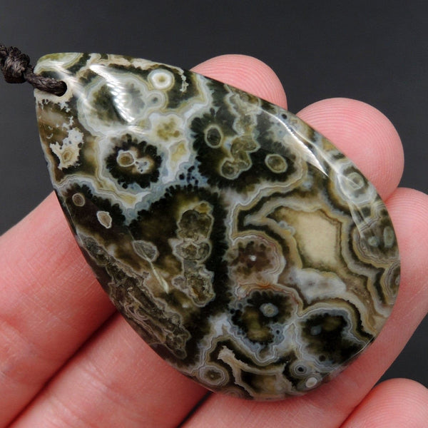 Ocean Jasper Pendant Teardrop Pendant Green Yellow White Cabochon Cab Front Drilled Natural Stone Pendant Bead P2006