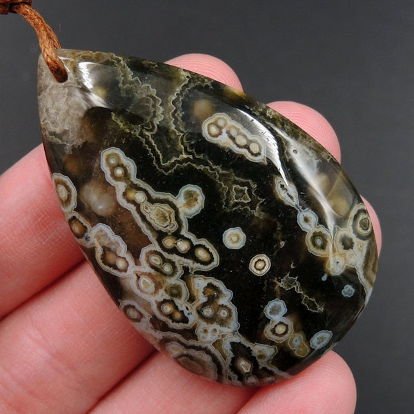 Ocean Jasper Pendant Teardrop Pendant Green Yellow White Cabochon Cab Front Drilled Natural Stone Pendant Bead P1999