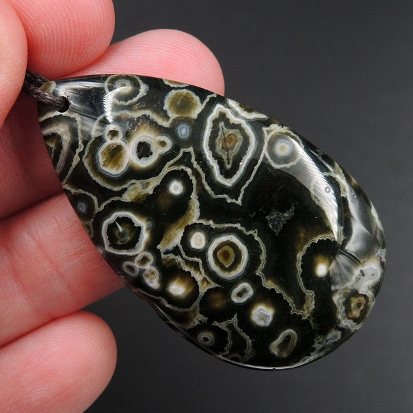 Ocean Jasper Pendant Teardrop Pendant Green Yellow White Cabochon Cab Front Drilled Natural Stone Pendant Bead P1996