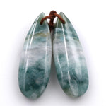 Drilled Natural Green Mountain Jade Earring Pair Teardrop Cabochon Cab Pair Matched Earrings Bead Pair