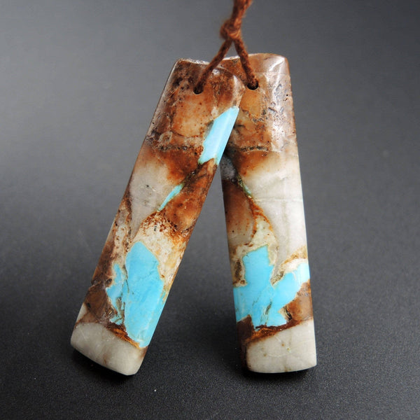 Natural Turquoise From Royston Nevada Cabochon Cab Pair Drilled Matched Earrings Bead Pair E1733