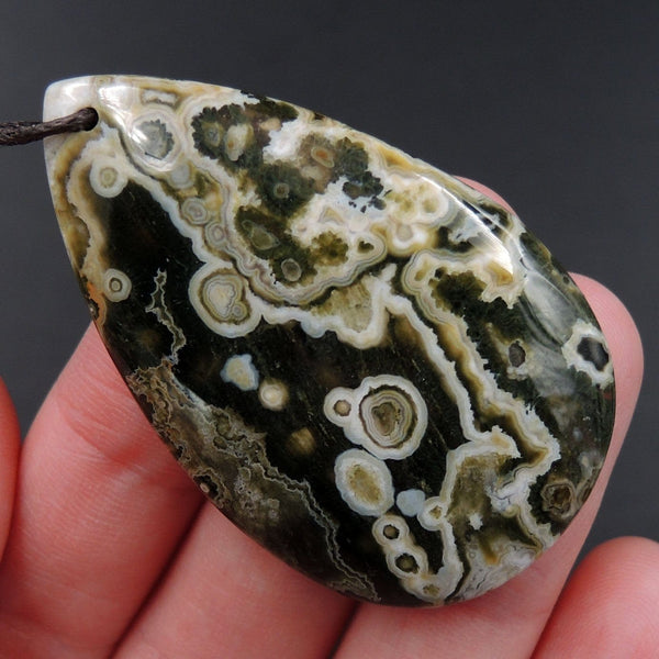Ocean Jasper Pendant Teardrop Pendant Green Yellow White Cabochon Cab Front Drilled Natural Stone Pendant Bead P2004