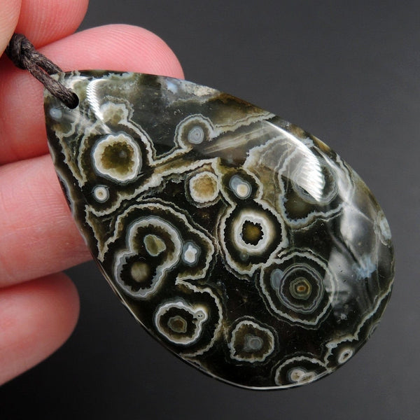 Ocean Jasper Pendant Teardrop Pendant Green Yellow White Cabochon Cab Front Drilled Natural Stone Pendant Bead P1997