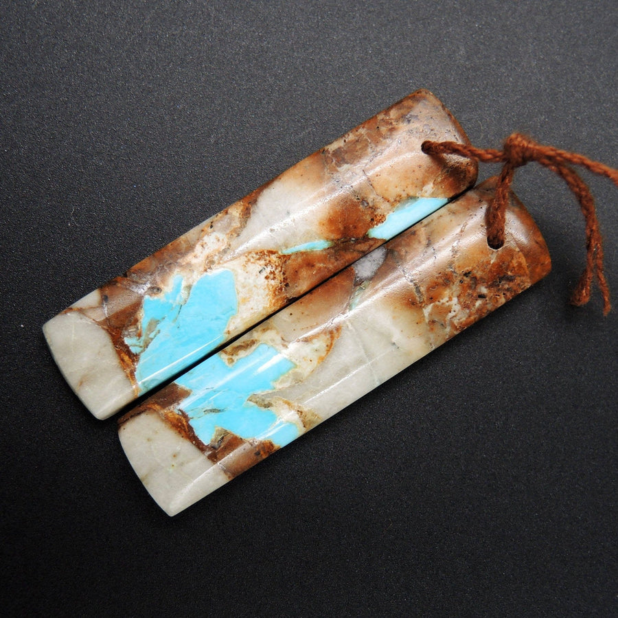 Natural Turquoise From Royston Nevada Cabochon Cab Pair Drilled Matched Earrings Bead Pair E1733