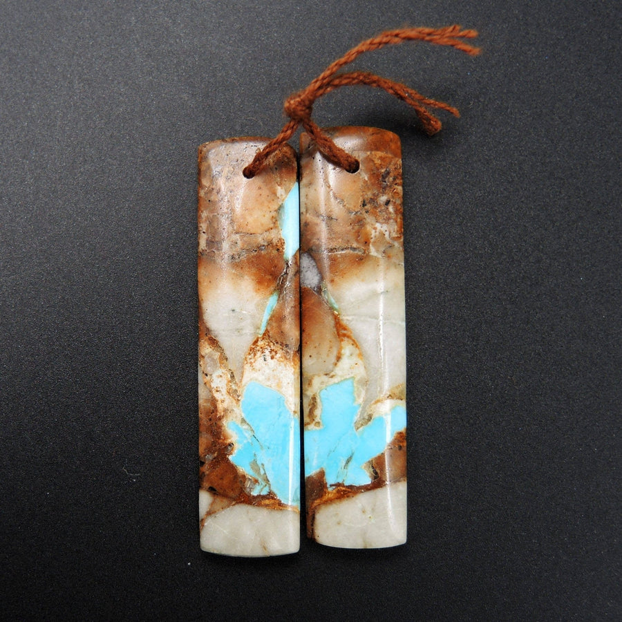 Natural Turquoise From Royston Nevada Cabochon Cab Pair Drilled Matched Earrings Bead Pair E1733