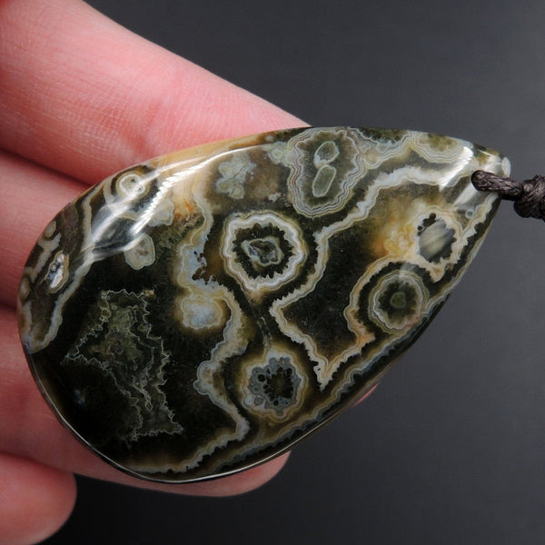 Ocean Jasper Pendant Teardrop Pendant Green Yellow White Cabochon Cab Front Drilled Natural Stone Pendant Bead P1995