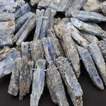 Rough Raw Natural Kyanite Beads Soft Silvery Blue Kyanite Unpolished Freeform Irregular Long Thick Spike Rectangle Gemstone 16" Strand