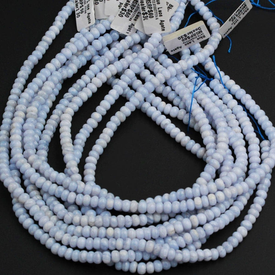 Natural Blue Lace Agate 5mm x 3mm Rondelle Beads,  6mm x 4mm Rondelle Beads 16" Strand