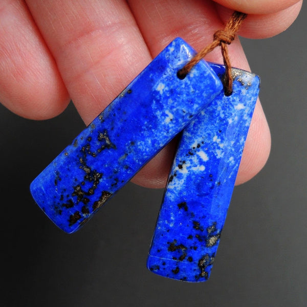 Lapis Earring Pair With Pyrite Rectangle Cabochon Cab Pair Drilled Matched Earrings Natural Stone Bead Pair E2778