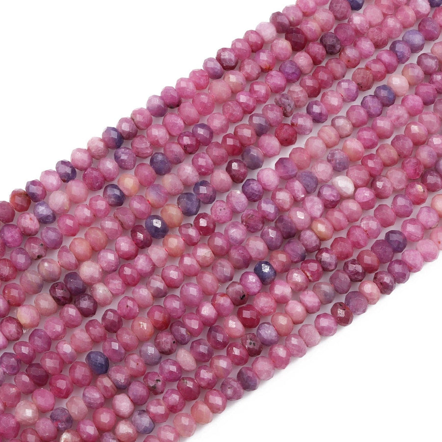 Real Genuine Natural Ruby Gemstone Faceted Rondelle 6mm Beads Laser Diamond Cut Micro Faceted Red Pink Gemstone 16" Strand