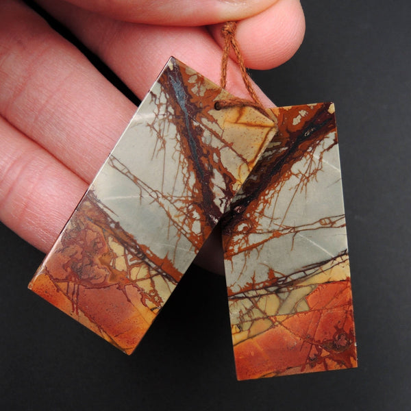 Red Creek Jasper Earring Pair Flat Rectangle Cabochon Cab Pair Drilled Matched Earrings Natural Stone Bead Pair E2789