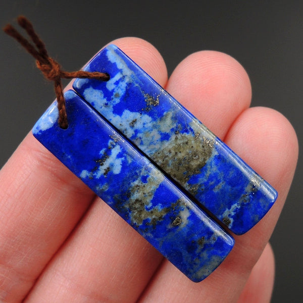 Lapis Earring Pair With Pyrite Rectangle Cabochon Cab Pair Drilled Matched Earrings Natural Stone Bead Pair E2774