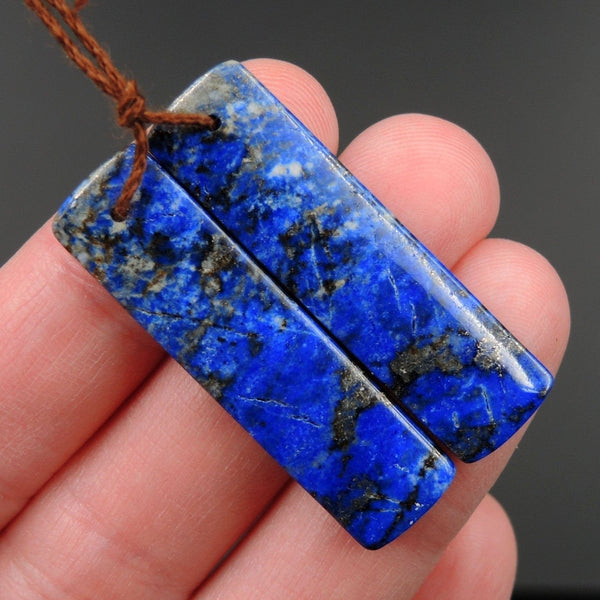 Lapis Earring Pair With Pyrite Rectangle Cabochon Cab Pair Drilled Matched Earrings Natural Stone Bead Pair E2771