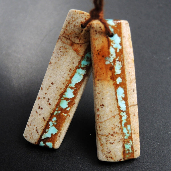Natural Turquoise From Royston Nevada Cabochon Cab Pair Drilled Matched Earrings Bead Pair E3275