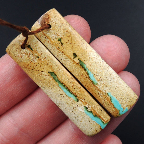 Natural Turquoise From Royston Nevada Cabochon Cab Pair Drilled Matched Earrings Bead Pair E3272