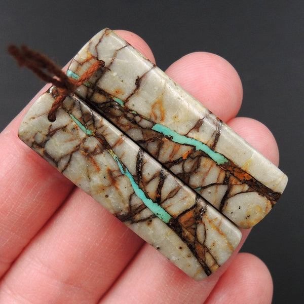 Natural Turquoise From Royston Nevada Cabochon Cab Pair Drilled Matched Earrings Bead Pair E3274