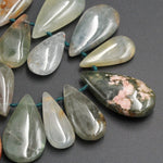 Natural Phantom Quartz Teardrop Focal Pendant Beads Top Side Drilled Natural Green Red Quartz Focal Beads Full 16" Strand