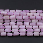 Organic Matte Finish Raw Natural Kunzite Tube High Quality Natural Violet Pink Purple Gemstone Bead Faceted Matte Tube Beads Full 16" Strand