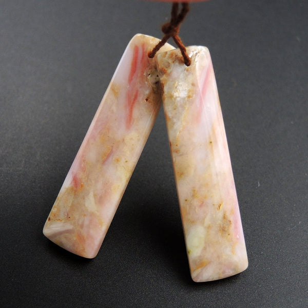 Pink Opal Earring Pair Rectangle Cabochon Cab Pair Drilled Matched Earrings Natural Bead Pair E2744