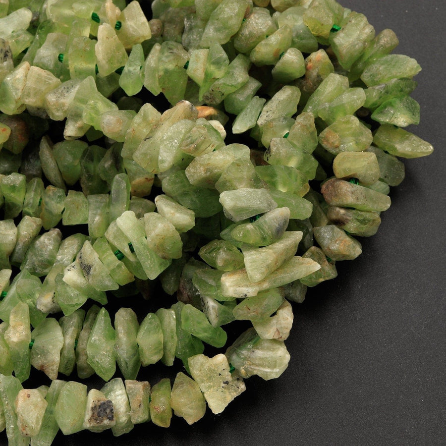 Natural Rough Peridot Beads Raw Peridot Thick Chip Nuggets Semi Polished Chunky Green Gemstone Organic Hand Hammered Nugget Full 18" Strand