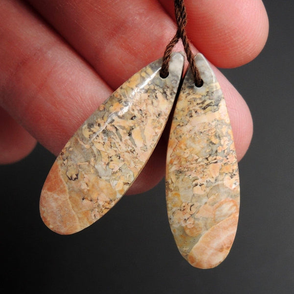 Natural Galaxy Jasper Earring Pair Teardrop Cabochon Cab Pair Drilled Matched Earrings Bead Pair Natural Stone E2734