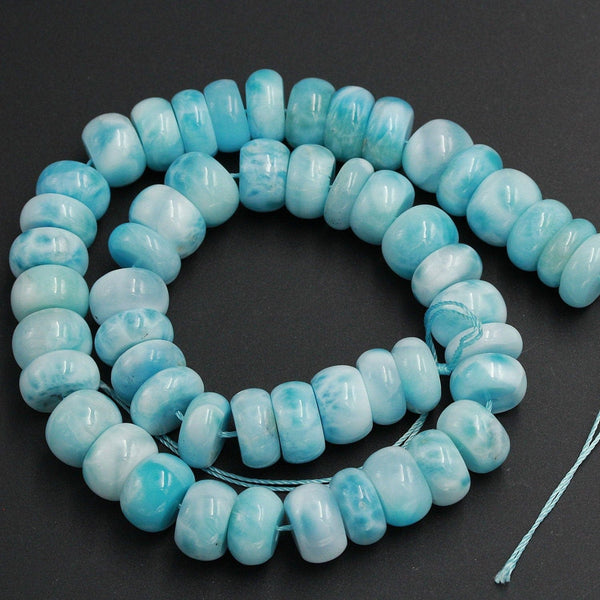 Huge Large Blue Larimar Rondelle Beads AAA Grade 14mm Smooth Thick Saucer Wheel Bead Real Genuine Natural Larimar Gemstone 16" Strand