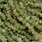 Natural Rough Peridot Beads Raw Peridot Thick Chip Nuggets Semi Polished Chunky Green Gemstone Organic Hand Hammered Nugget Full 18" Strand